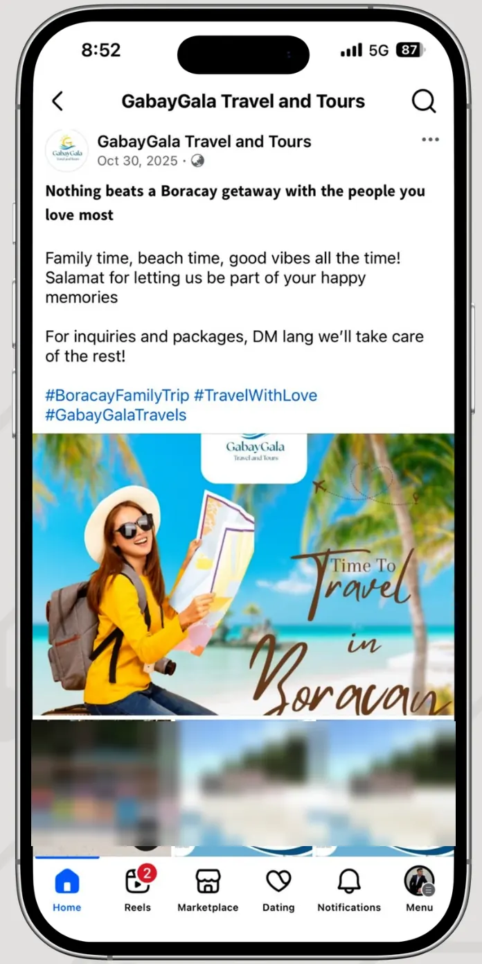 Social Media Marketing — Travel Brand — Mhel Bañez work sample
